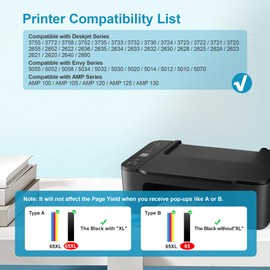 65XL Ink Cartridges Black/Color Combo Pack High Yield Replacement for HP Ink 65 65XL Work for HP DeskJet 3755 3772 3700 3722 3752 2600 2622 Envy 5055 5000 5070 5052 5014 Printer (1 Black,1 Color)