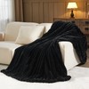 NEWCOSPLAY Faux Fur Throw Blanket Black 3D Ribbed Plush Thick