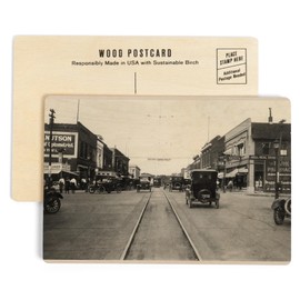 Clear Lake, Iowa, View of Main Street, Baseball Banner (4x6 Birch Wood Postcards, 2-Pack Stationary, Rustic Home Wall Decor)