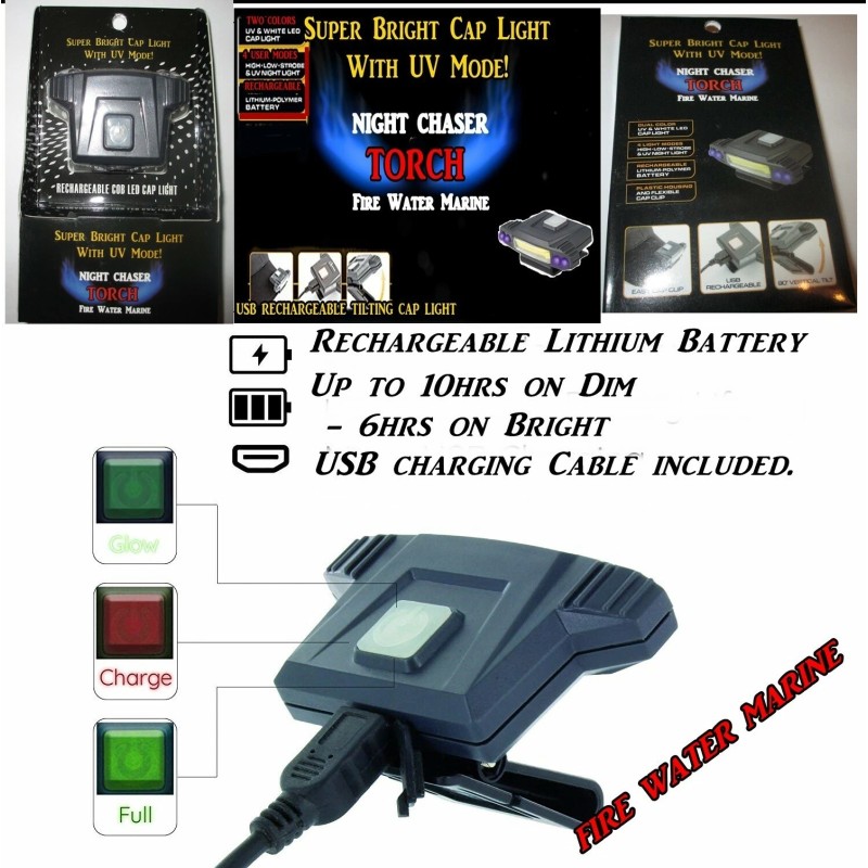 FIRE WATER MARINE COB LED CAP LIGHT WITH UV BLACK