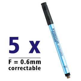 Staedtler Lumocolor Correctable Dry Erase Marker Pen End Eraser Line Width F 0.6mm Long Life Suitable for Overhead Projection 5 Black Pens 305F-9X