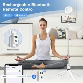 Selfie Stick Tripod with Fill Light, Phone Selfie Stick,Durable Stainless Steel Design,Bluetooth Remote Control,and Stable Three-Legged Support for Live Broadcasts,Video Shooting (White)