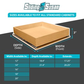 SlidingSusan Pull Out Drawer Organizer for Cabinets, Gliding Soft Close Shelves for Kitchen, Pantry, Bathroom, & Storage Organization, Hard Rock with MDF Core, 20 Inch Wide x 18 Inch Deep