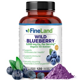 FineLand Wild Blueberry 10:1 Extract, 6,000 mg Strength, 120 Vegan Capsules, Rich in Flavonoids & Anthocyanins, Antioxidant Support for Brain & Heart Health, 4-Month Supply, Non-GMO Made in USA