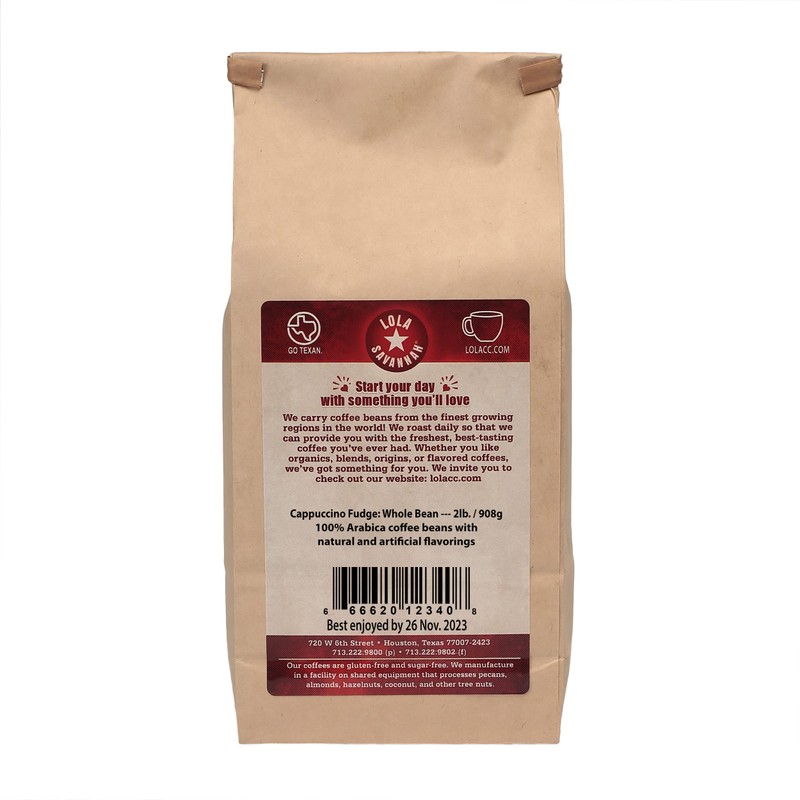 Lola Savannah Cappuccino Fudge Whole Bean Caffeinated Coffee, 2lb, 1
