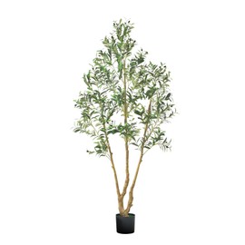 VEVOR 7FT Artificial Olive Tree with Black Pot, Tall Fake Tree with Natural Wood Trunk & Realistic Green Leaves and Fruits, Indoor Faux Plant for Home, Office, Living Room, Corner Decor