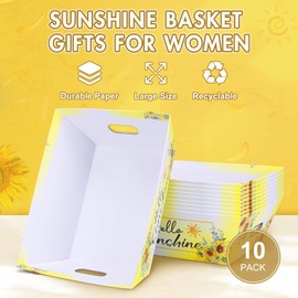 AFOROEOA 10PACK Sunshine Baskets for Gifts Empty, 10x12” Sunshine Baskets for Women with 10 Bows 10 Bags, Empty Gift Basket for Women Mother's Day Thanksgiving Christmas Easter Teacher Appreciation