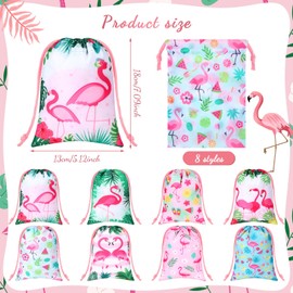 Kajaia 24 Pieces Flamingo Drawstring Gift Bags Hawaiian Party Favor Bags Flamingo Party Candy Treat Bags Tropical Party Goodie Bags for Kids Flamingo Birthday Party Decorations Beach Party Supplies