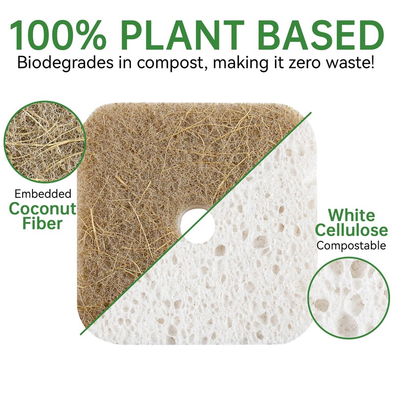 16 Pack Biodegradable Natural Kitchen Sponges, Compostable Cellulose & Coconut​​