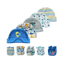 MAMIMAKA Baby Hats Mittens Set Cotton Beanie Caps and No Scratch Mitten Gloves for 0-6 Months