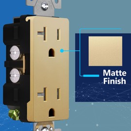 LIDER Matte Finish Decorator Receptacle with Interchangeable Face Cover, Child Safe Tamper-Resistant Wall Outlet, Commercial Grade, Self-Grounding, 20A 125V, UL Listed, LR20-TR-GD5P, Gold, 5 Pack