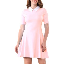 Aphratti Women's Short Sleeve Peter Pan Collar Cute Skater Dress Fit and Flare A-Line Casual Dresses Pink XX-Large