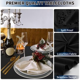 PureFit 6 Pack Black Table Cloths 90 x 132 Inch, Stain and Wrinkle Resistant Table Linen for 8 Ft Rectangle Table, Polyester Table Covers for Dining Table, Wedding, Party, Banquet and Camping