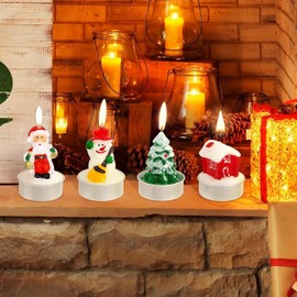 Christmas Candles, 12 Pcs Christmas Tea Lights Mini Candles, Including Christmas Tree and Santa Claus Shape Candles, Holiday Table Decorations, Christmas Table Decorations, Christmas Gifts