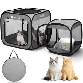 Pawtenda Portable Cat Playpen,Foldable Cat Cage,Enclosed Cat Tent for Indoor Outdoor,Movable Pet Crate for Kitten and Puppy(Grey)