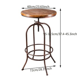 BOKKOLIK Vintage Bar Table Swivel Industrial Style Pub Table Kitchen Dining Tables Height Adjustable 37.4-45.3inch Coffee Table with Footrest