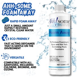 Ahh!Some Water Care Hot Tub & Spa De-Foamer, 1 Pint Hot Tub & Pool Foam Eliminator, Fast-Acting, Silicone-Based Anti-Foam Solution for Spas & Hot Tubs, Safe, Eco-Friendly Formula with No Residue