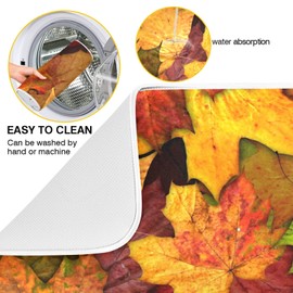 Dry Autumn Fall Leaves Dish Drying Mat 18x24 inch Yellow Green Red Drying Pad Dish Drainer Mat Protector for Kitchen Countertops Counter