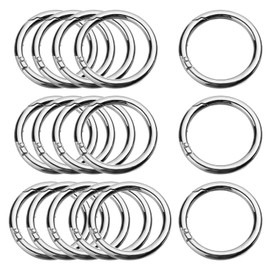 Pack of 16 Round Carabiner Hooks, 40 mm Zinc Alloy Round Carabiner Ring, Large Spring Split Rings, Key Ring, O-Ring for Keyring, Bag, Purse, DIY Crafts, Silver