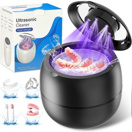 45kHz 210ml Ultrasonic Dental Cleaner For Aligners, Night Guards, Dentures, Mouth Guards, Braces, Toothbrush Heads & Jewelry, 4 Modes Digital Timer Retainer Cleaner Machine (BLACK)