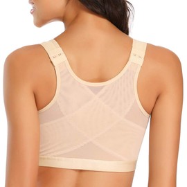 WOWENY Posture Bra Corrector for Women Full Coverage Front Closure X-Strap Wirefree Back Support Fix Body Shaper Bra Under Clothes with Adjustable Straps Small (130 Beige, 2XL)