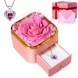 Mothers Day Rose Gifts for Mom,Preserved Real Rose with Necklace Eternal Flowers Pink Rose Gifts for Mom Grandma Her Wife Girlfreind on Mothers DayValentines Day Anniversary Birthday Gifts (Pink)