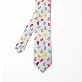 Ambesonne Men's Tie, Vibrant Gummy Bears, 3.7", Blue Pink Green