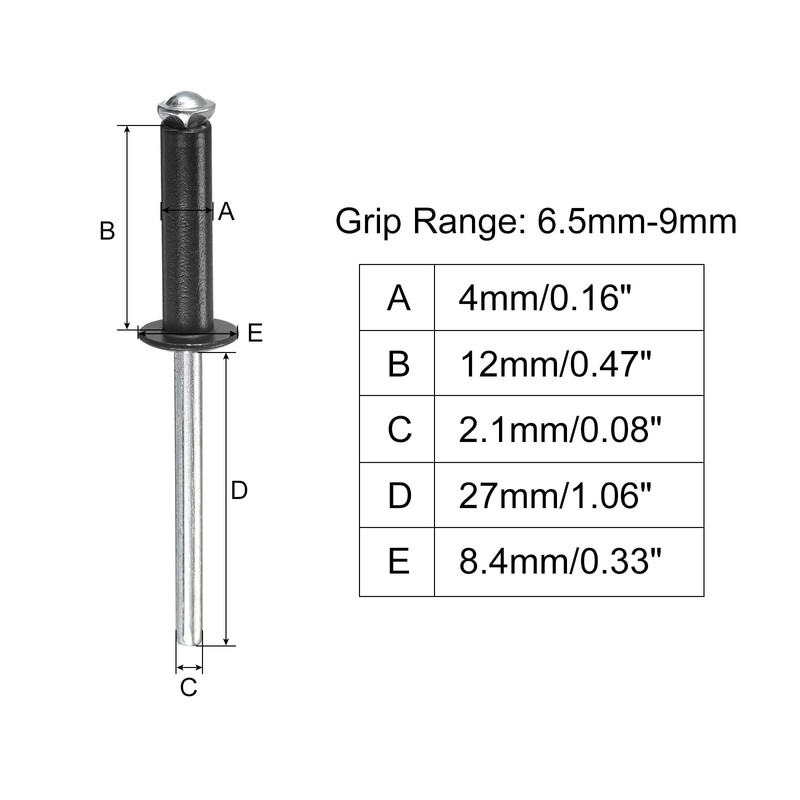 sourcing map Aluminum Blind Rivets, 4mm x 12mm (5/32" x