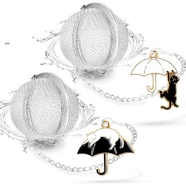 Paquete de 2 infusores de té con lindo dije de gato, colador de té de hojas sueltas de acero inoxidable premium, infusor de té, bola de té, infusores de té para té suelto