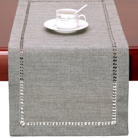 Grelucgo Handmade Hemstitch Gray Dining Table Runner Or Dresser Scarf,Rectangle 14 x 90 Inch