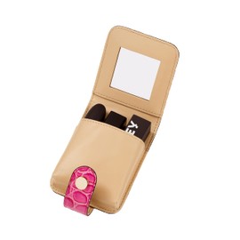 Cockatoo Leather Lipstick Case with Mirror Makeup Holder Portable Small Cosmetic Bag for Women More Colors