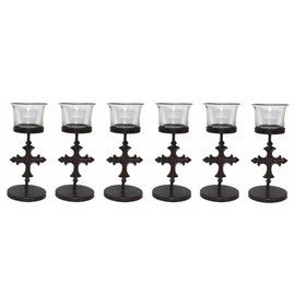 Hosley Bulk Buy Set of 6 Metal & Glass Tea Light Candle Holders for Home Decor, Lighting, Wedding, Parties, Gifting, LED Tea Light Gardens