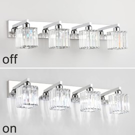 Aipsun Bathroom Light Fixtures Crystal Modern Vanity Lighting Fixtures 4 Light Chrome Bathroom Vanity Light (Exclude Bulb)