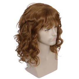 Linfairy 80s 90s Theme Party Costume Outfit Accessories Men's Curly with Beard Curls Hairstyle Men's Wig