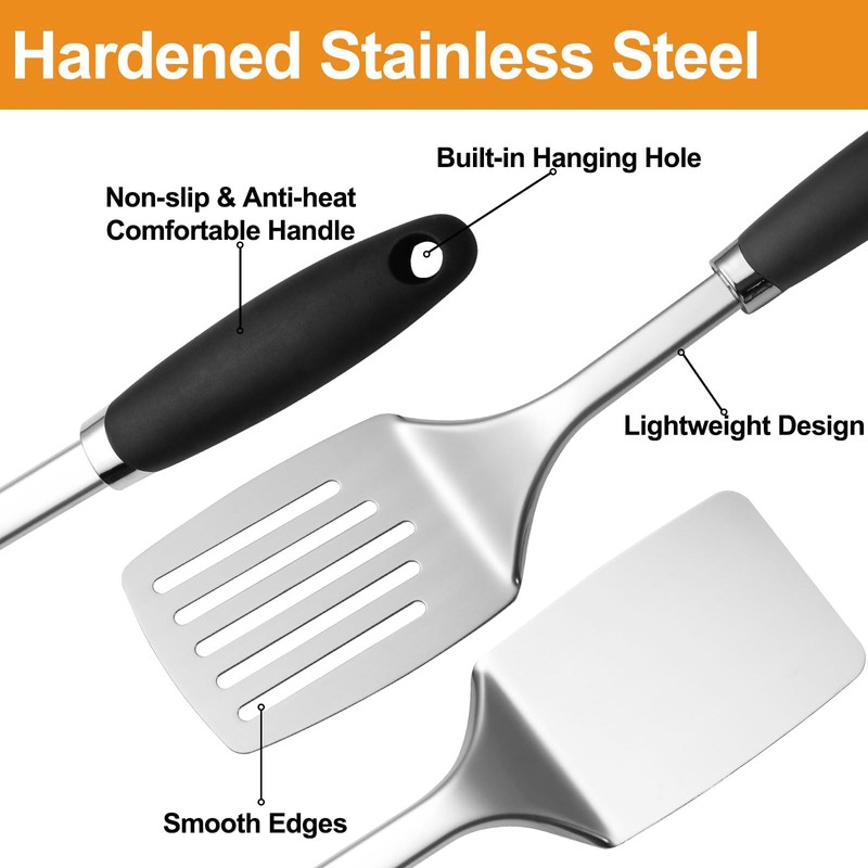 Stainless Steel Spatulas Set, 2 Pack Heavy Duty Solid &