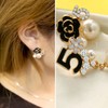 ZHOUMEIWENSP Fashion Number 5 Pearl Camellia Flower Drop Earrings Dangle