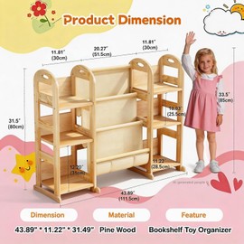 Kids Bookshelf and Toy Storage Organizer, Wood Book Shelf for Kids Rooms