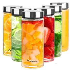 16oz Glass Juice Bottles - 6 Pack Glass Bottles with Lids- Wide Mouth Reusable Borosilicate Glass- for Juicing, Smoothies, Protein Shaker Bottle- Refillable & Dishwasher Safe(16 oz/500ml)