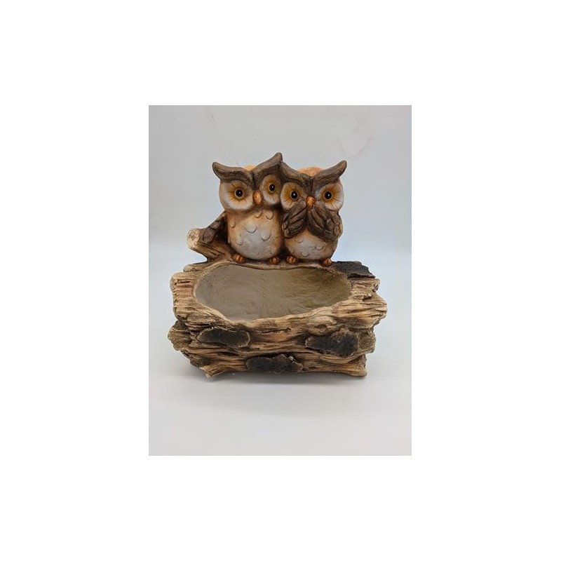 Esschert Design Double Owl Planter, Faux Wood, Brown