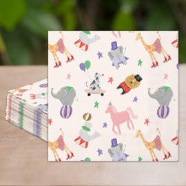 Cheerland 50 Pcs Circus Napkins Carnival Party Favors Circus Theme Party Tableware Disposable Napkins Circus Kids Birthday Paper Napkin Carnival Baby Shower Decorations Circus Decor