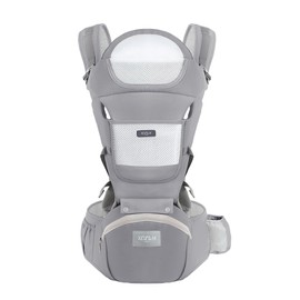 KOLWA 6-in-1 Safety Certified Ergonomic Quality Baby Carrier with Hip Seat: Kangaroo Bag Design for Newborns to Toddlers. Head Supporting Front and Back Support for Parents (Grey)