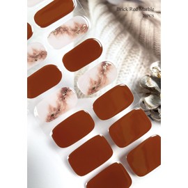 AutyaMee Semi Cured Gel Nail Strips (Brick Red Marble)-20 PCS Brown Fall Gel Nail Stickers | Gel Nail Wraps | UV Light Required, Salon Quality & Easy to Use