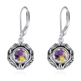 POPLYKE Pressed Flower Earrings for Women Sterling Silver Drop Dangle Leverback Earrings Jewelry Gifts Birthday, Sterling Silver, No Gemstone