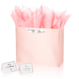 Linelglobal Pink Gift Bag with Tissue Paper Solid Color Silky for Women Men Boutique, Birthday, Anniversary, Wedding 13"