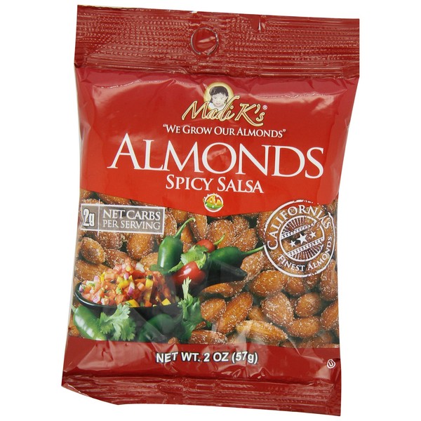 Madi K's Spicy Salsa Almonds, 2-Ounce Bags (Pack of 36)