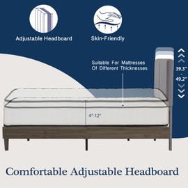 VECELO Platform Queen Bed Frame Upholstered Beds with Height-Adjustable Cotton and Linen Headboard, Heavy Duty Wood Slats, 6" Under-Bed Space, Noise-Free, No Box Spring Needed,Easy Assembly