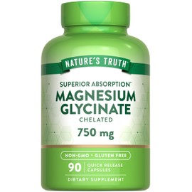 Nature's Truth Magnesium Glycinate Capsules | Supplement for Adults | 750mg | Quick Release | High Absorption Chelated Formula | Non-GMO & Gluten Free