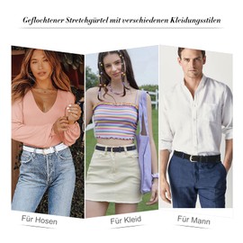 WHIPPY Fabric Belt Stretch Belt Elastic Braided Belt Elastic Stretchy Belt for Men and Women with Gold Buckle Width 2.5 cm, D-white