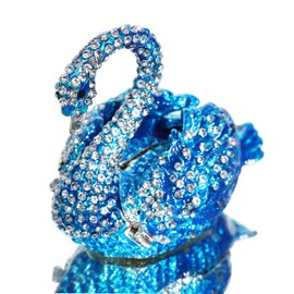 Waltz&F Diamond Blue Swan Trinket Box Hinged Hand-Painted Figurine Collectible Ring Holder