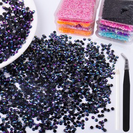 YAEISM 5000PCS Flatbck Rhinestones 2mm AB Resin Flat Back Rhinestone Purple Rose Nail Rhinestones Non Hotfix Crystal Gems with Pickup Pencil and Tweezer for Nail Art DIY Crafts Face Makeup Decorations